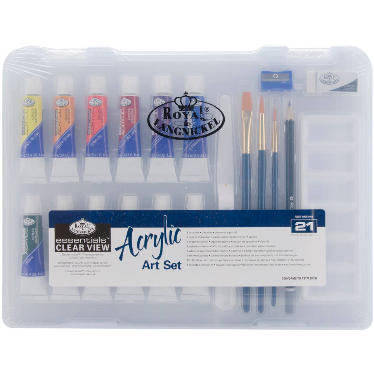 Royal & Langnickel® Essentials™ Clear View 21 Piece Acrylic Paint Art Set